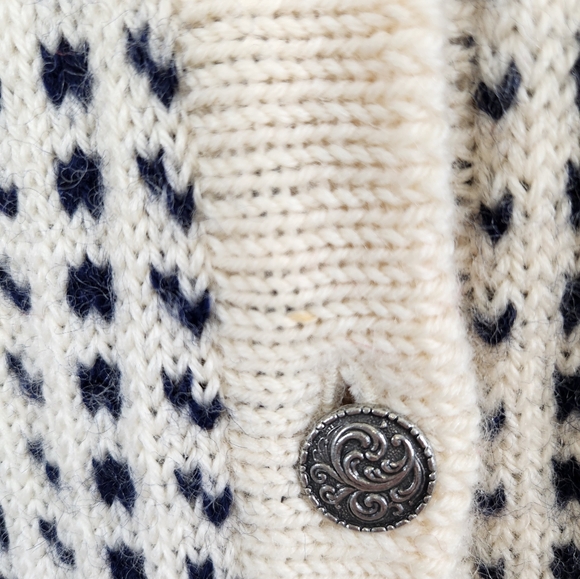 L.L. Bean Ivory, Navy & Red Elk Motif Wool Cardigan - Picture 11 of 11